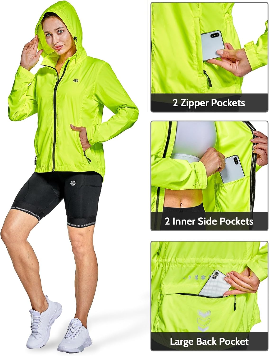 FitsT4 Sports Womens Running Cycling Windbreaker Reflective Jackets Hooded