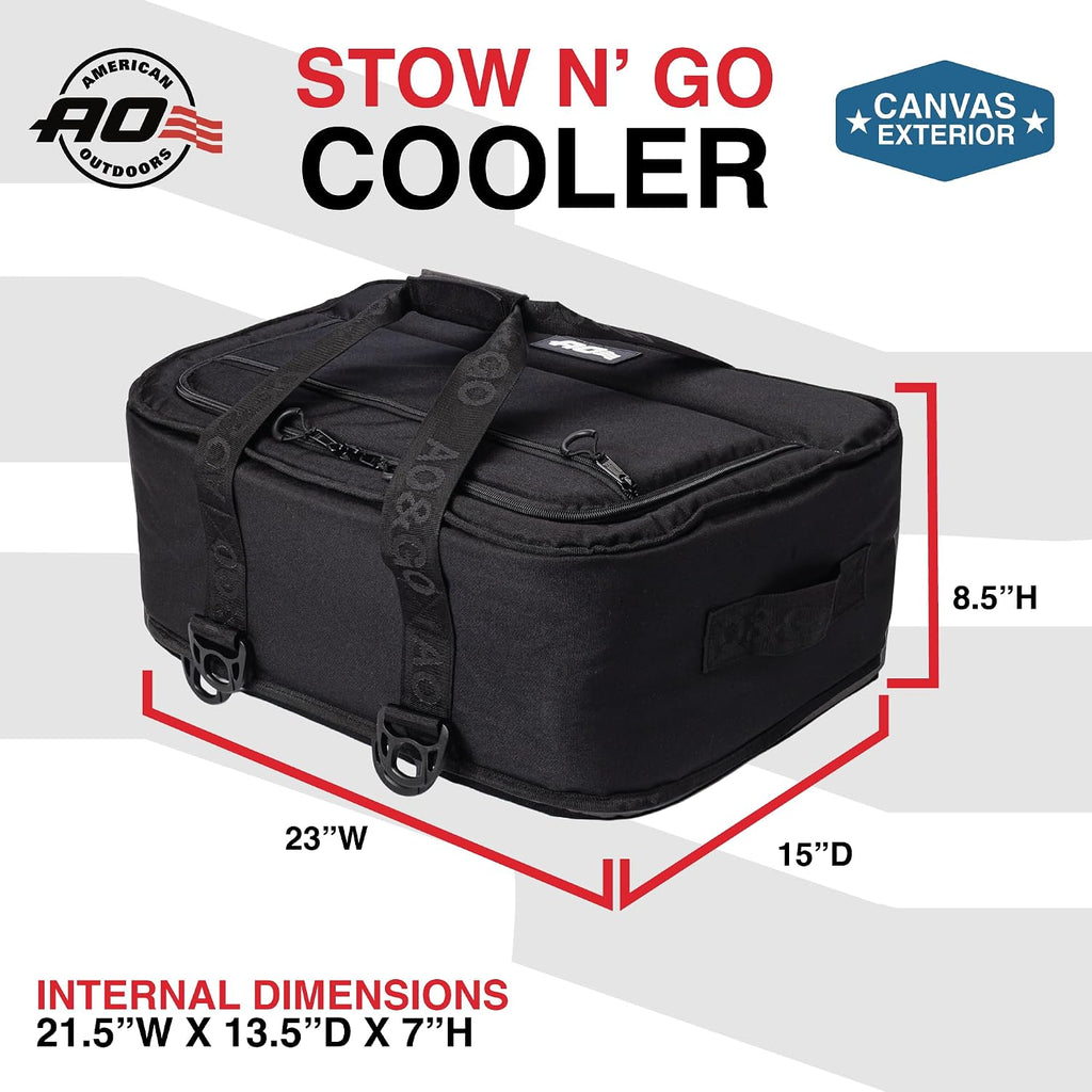 AO Coolers Stow-N-Go Canvas Soft-Sided Cooler, Low Profile and Leak Proof, Insulated for 24-Hour Cold