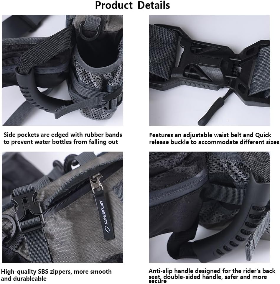 Motorcycle Waist Bag Tactical Waist Pack with Safety Handle, Military Hip Belt Bag, Outdoor Hiking Hip Bum Bag with Multi-Pockets Large Capacity for Traveling Casual Cycling Running Hiking, Black