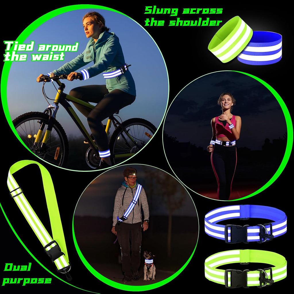 Saintrygo 6 Pcs Reflective Sash for Walking at Night Reflective Strap Arm Band High Visibility Belt Safety Ankle Strap for Visibility Vest Clothing Running Gear