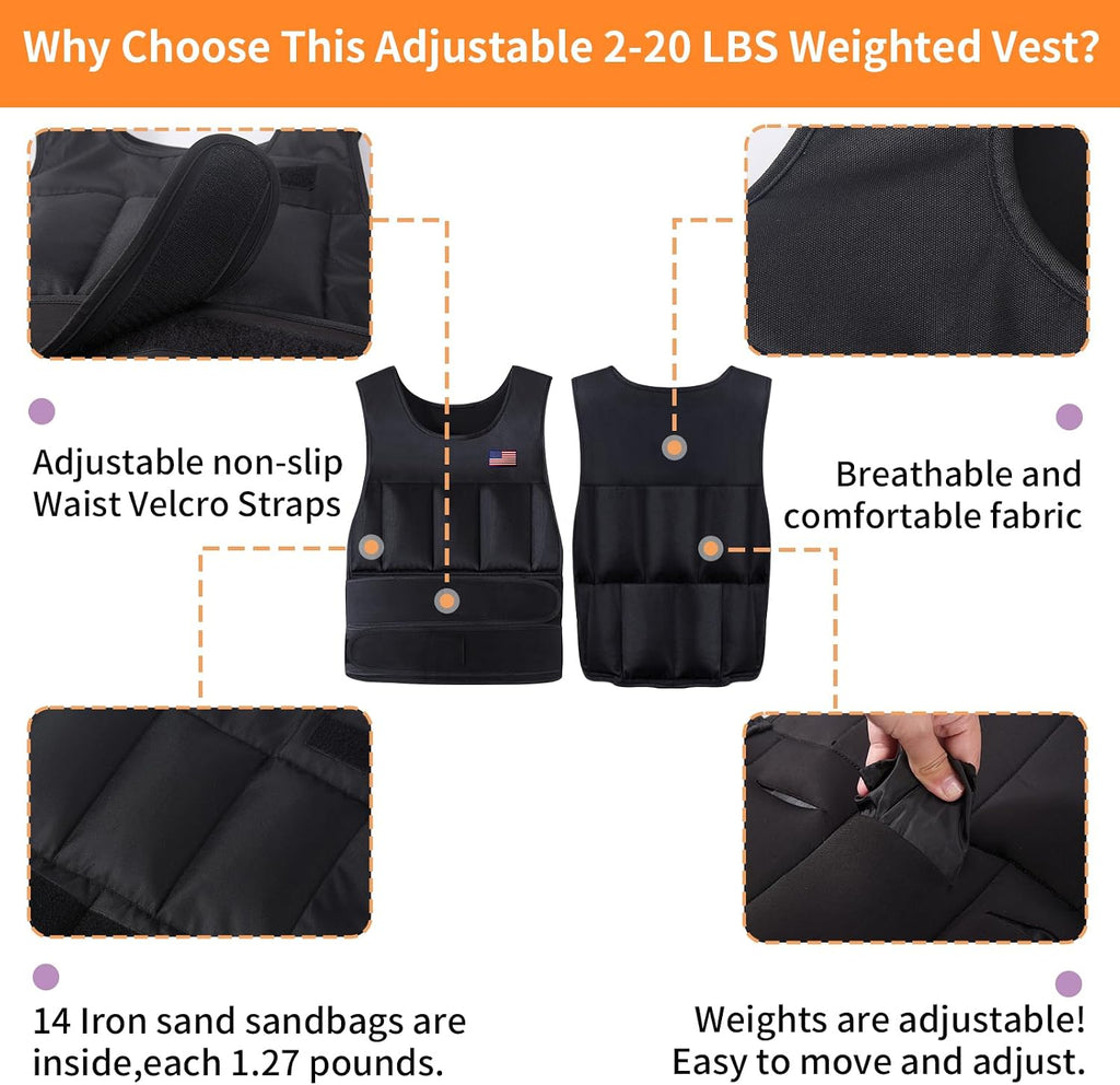 Wolliwa Adjustable Weighted Vest for Men Women,2-30 Lbs Adjustable Weighted Vest with Straps Womens Running Weight Vest for Walking Strength Training Fitness