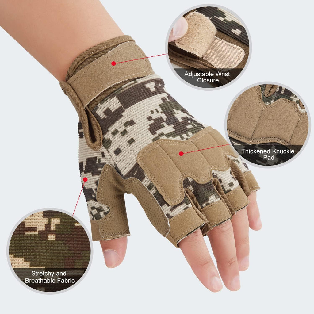 FIORETTO Fingerless Gloves for Men, Breathable Grip Palm Gloves for Motorcycle Riding, Driving, Cycling, Exercise, Workout, Climbing, Hiking and Outdoor Activities M210603