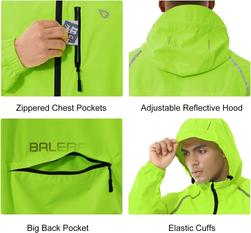 baleaf Men's Rain Jacket Waterproof Hood Lightweight Reflective Packable