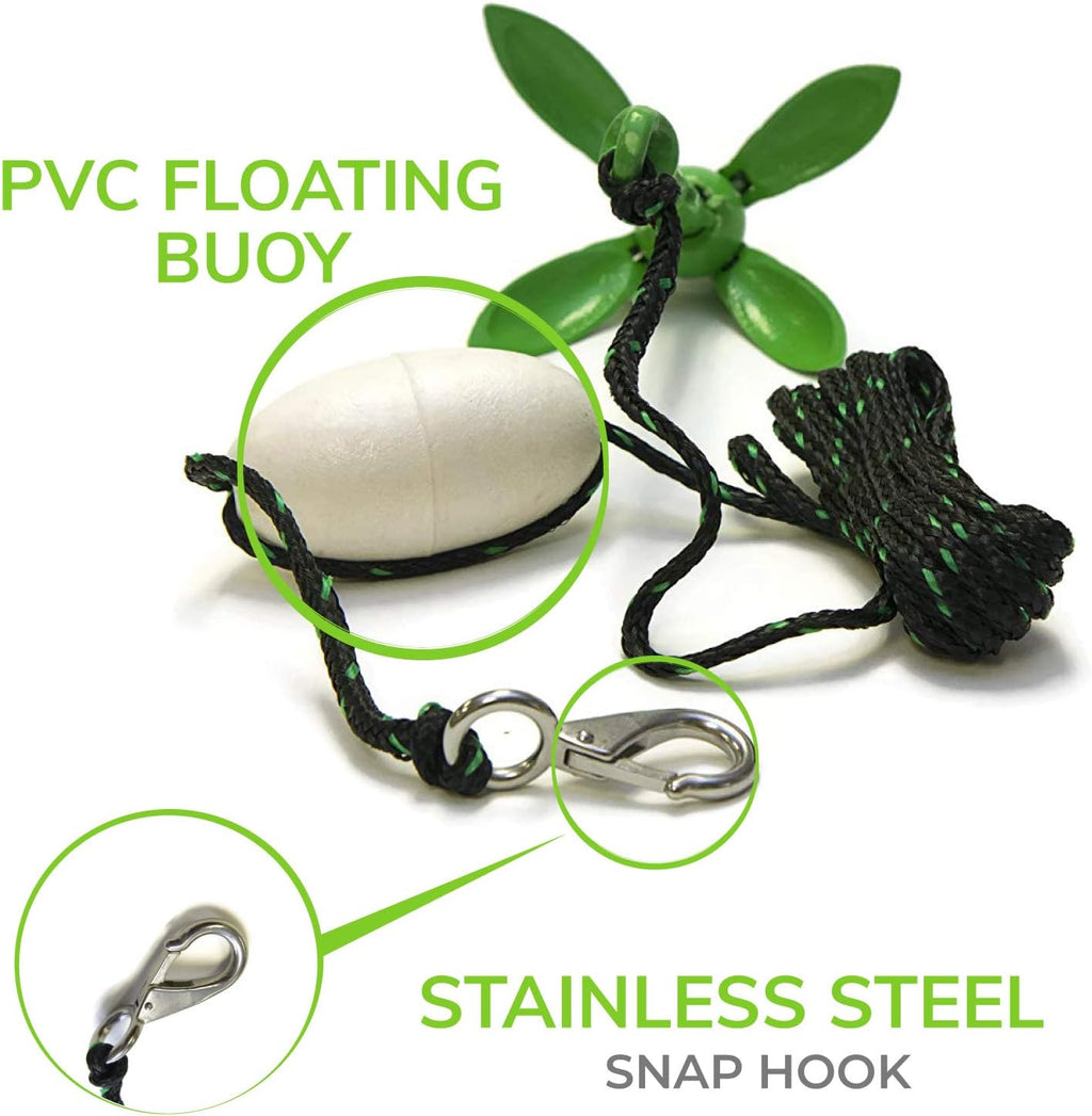 Kayak Anchor Kit - 3.5 lb, Green - Folding Grapnel Anchor with 25 ft Rope