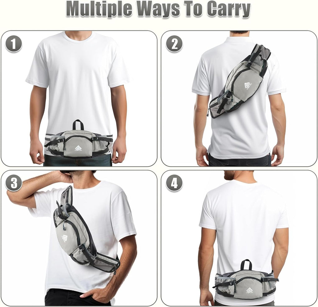 Fanny Pack Waist Bag with Water Bottle Holder for Men Women Running Hiking Travel Dog Walking Workout Cycling Outdoor (Grey)
