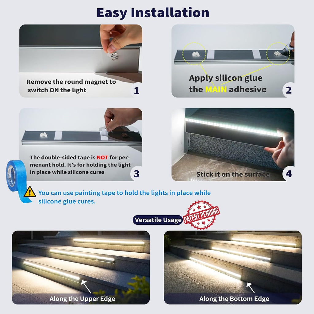 SHONELIGHTING Solar Step Lights Outside, 33 Focused LEDs, Stair Light, 6PK