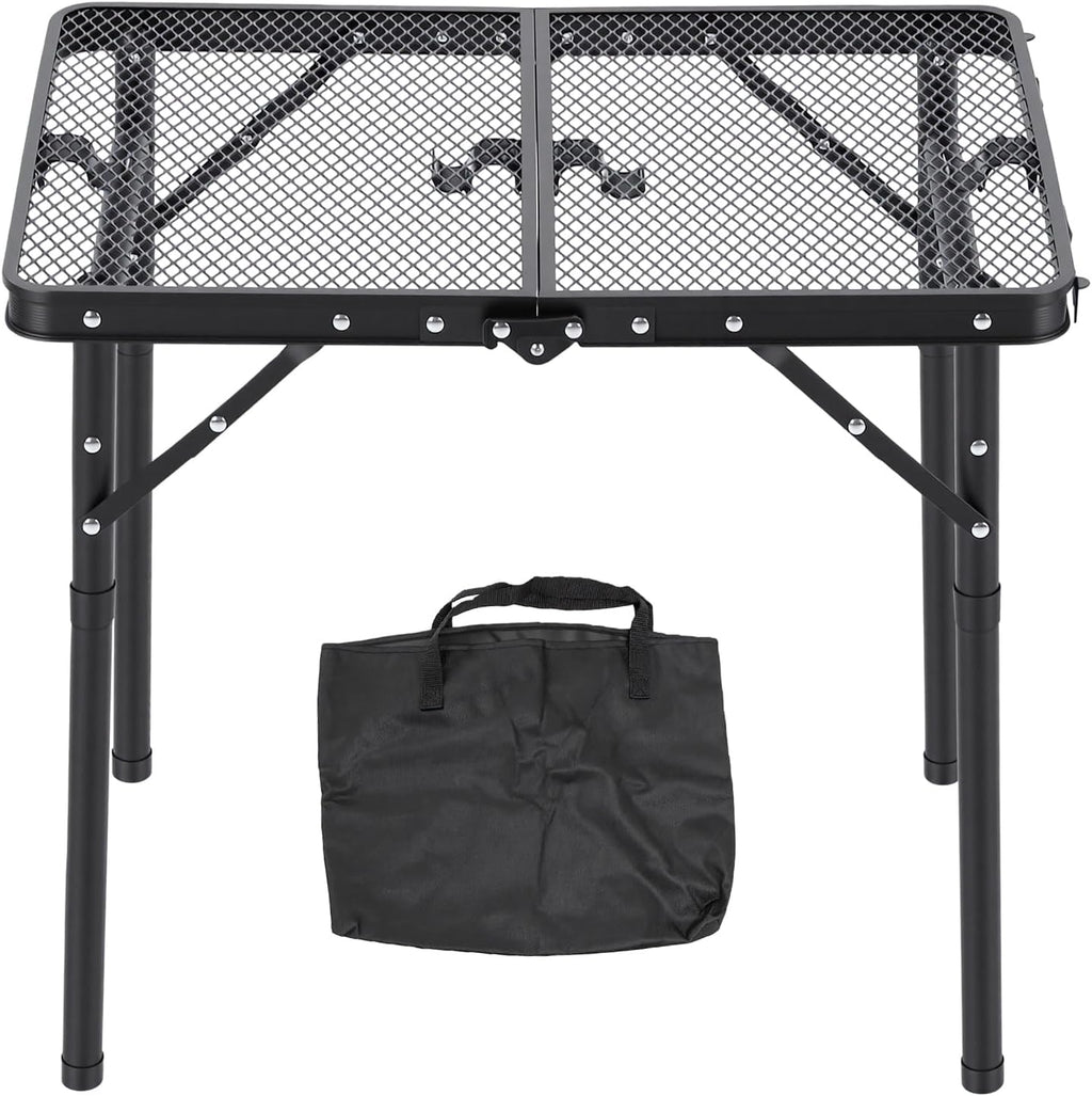Foldable Grill Table Camping Table with Mesh Top Portable Aluminum Adjustable Height