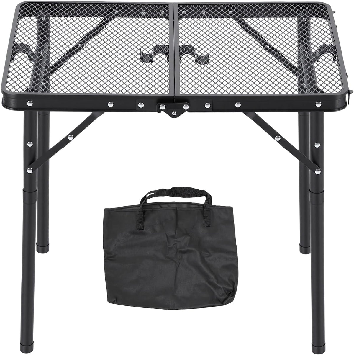 Foldable Grill Table Camping Table with Mesh Top Portable Aluminum Adjustable Height