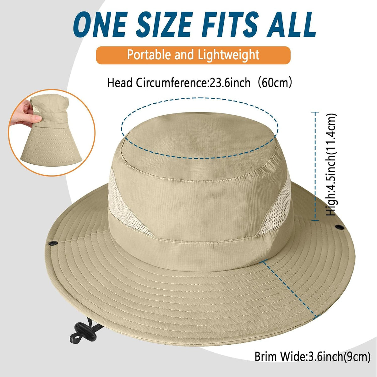 ZOORON Sun Hats for Men Women, Wide Brim Safari Hats UV Protection UPF50+ Waterproof Boonie Hats for Fishing Hiking Camping