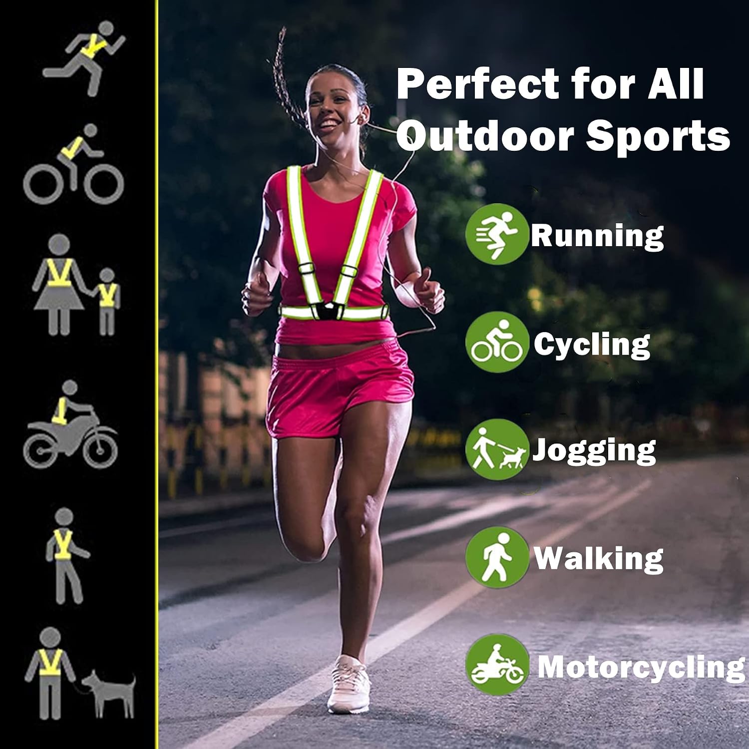 Reflective Vest, High Visibility Safety Vest Straps Reflective Gear for Night Running Walking Cycling for Men Women Kids