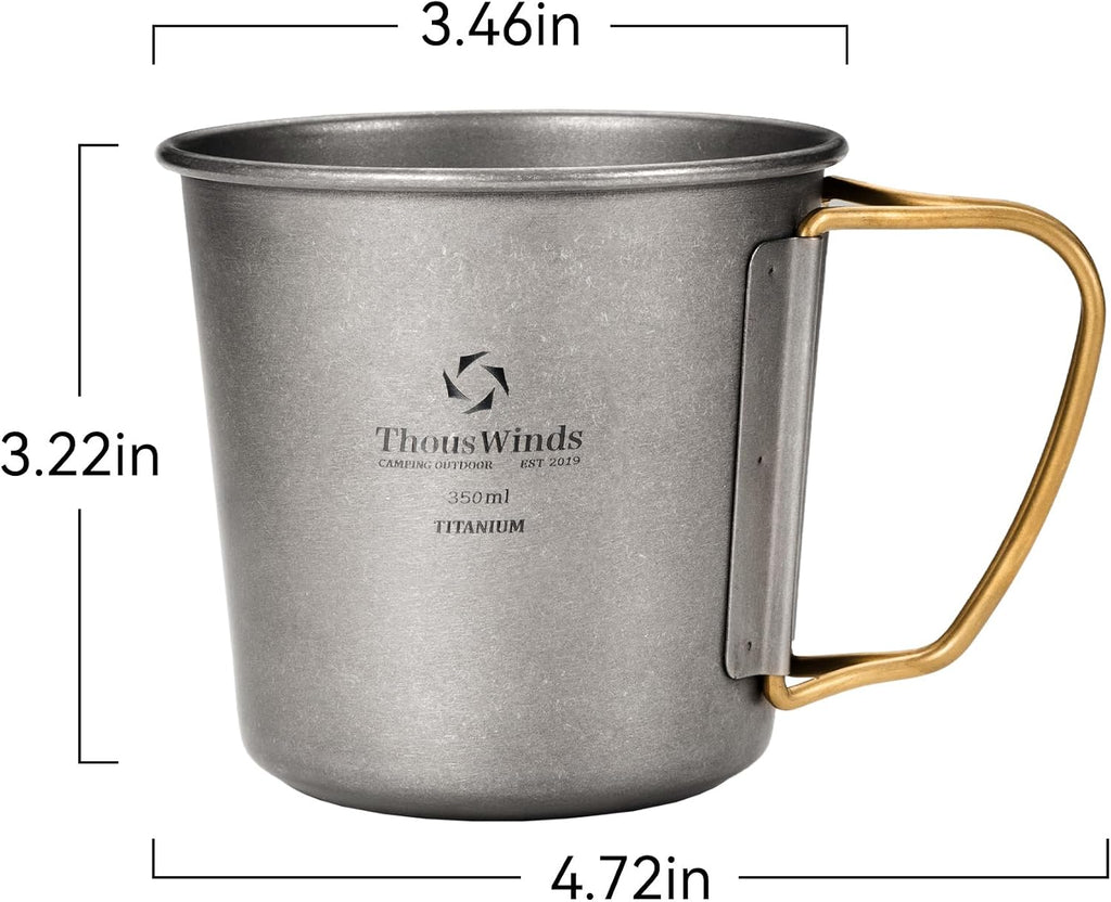 Thous Winds Titanium Mug, 350ml Camping Cup with Lid, Outdoor Titanium Lightweight Coffee Mug for Hiking Backpacking Camping
