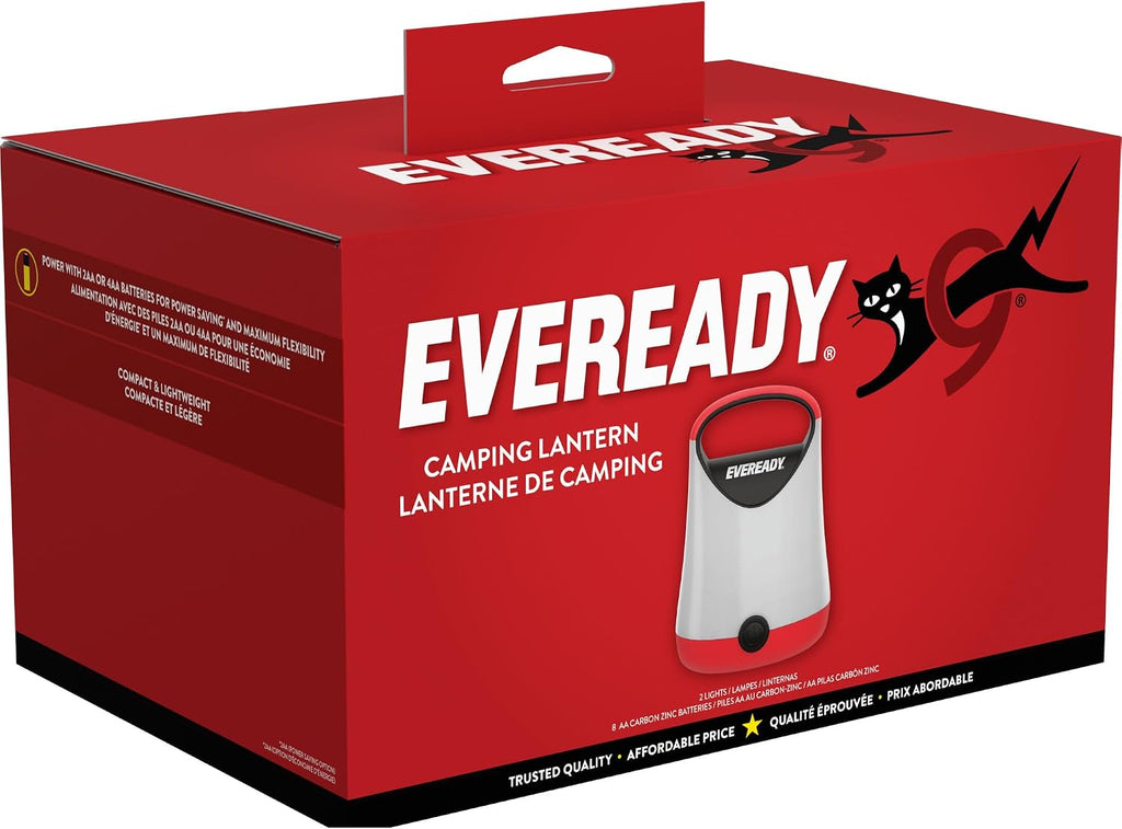 Eveready LED Camping Lantern X-250 (2-Pack), Super Bright Tent Lights, Rugged Water Resistant LED Lanterns, 100 Hour Run-time (Batteries Included), Red and Black