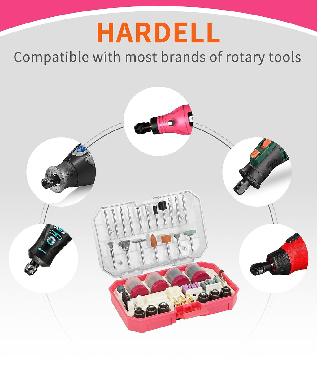HARDELL Rotary Accessory Kit w/ 1/8" Shanks, Sanding & Carving Pink