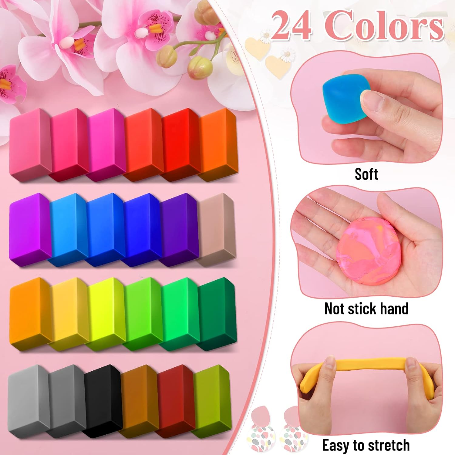 Polymer Clay Earring Making Kit- 30 Clay Earring Cutters, 24 Color Polymer Clay, 8 Circle Cutters, Rollers, B7000 Glue, 640 PCS Earrings Making Tools Accessories for Jewelry DIY (Instructions Include)