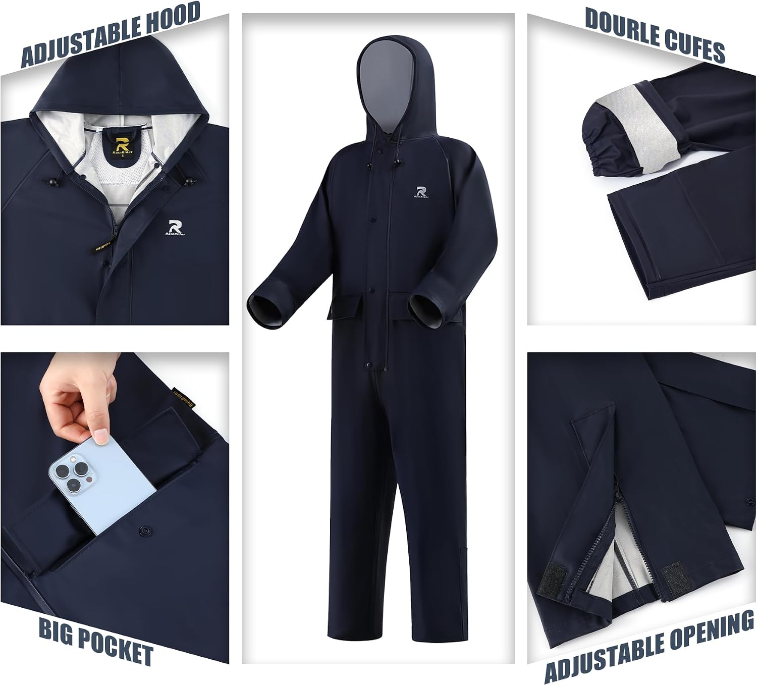 RainRider Rain Suits for Men Women Waterproof One Piece Rain Jacket & Pant Workwear Coverall