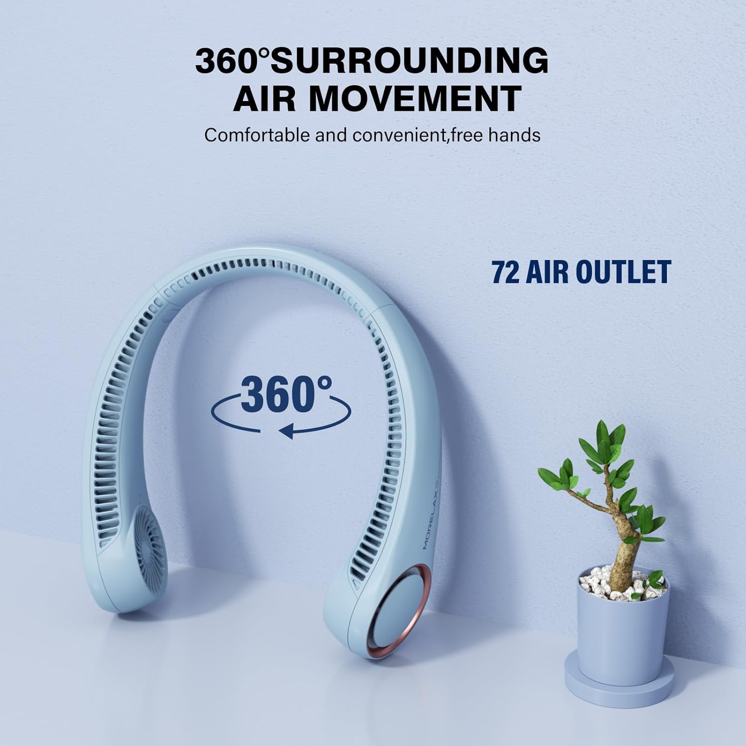 Morelax Neck Fan, USB Rechargeable Personal Fan,Hand Free Bladeless Portable Fans,4000 mAh, 3 Speeds,72 Air Faster softer 360° Cooling, Ultra Quiet,Gift Suitable for Home, Office, Travel, Sports