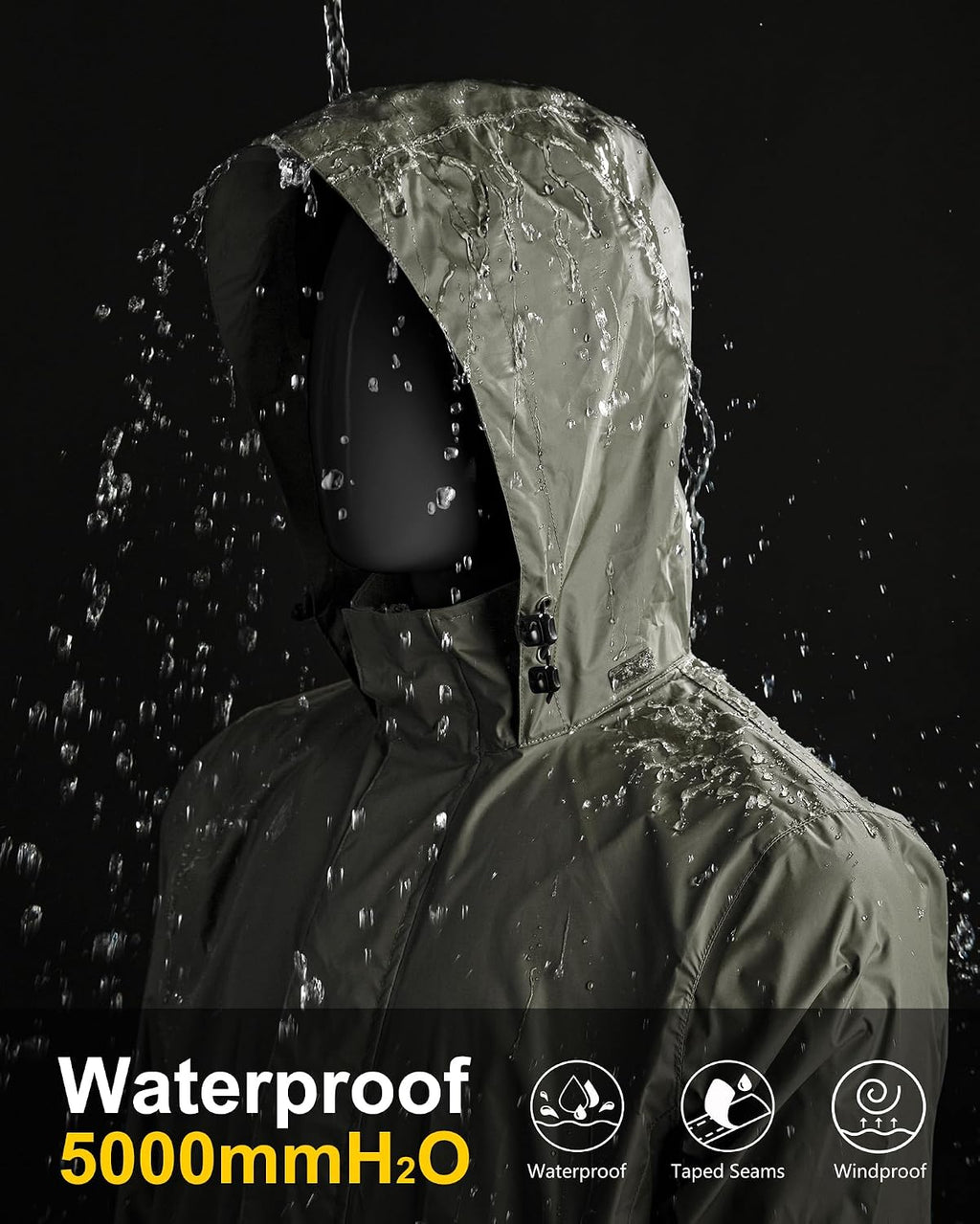 33,000ft Men's Packable Rain Jacket Lightweight Waterproof Golf Raincoat