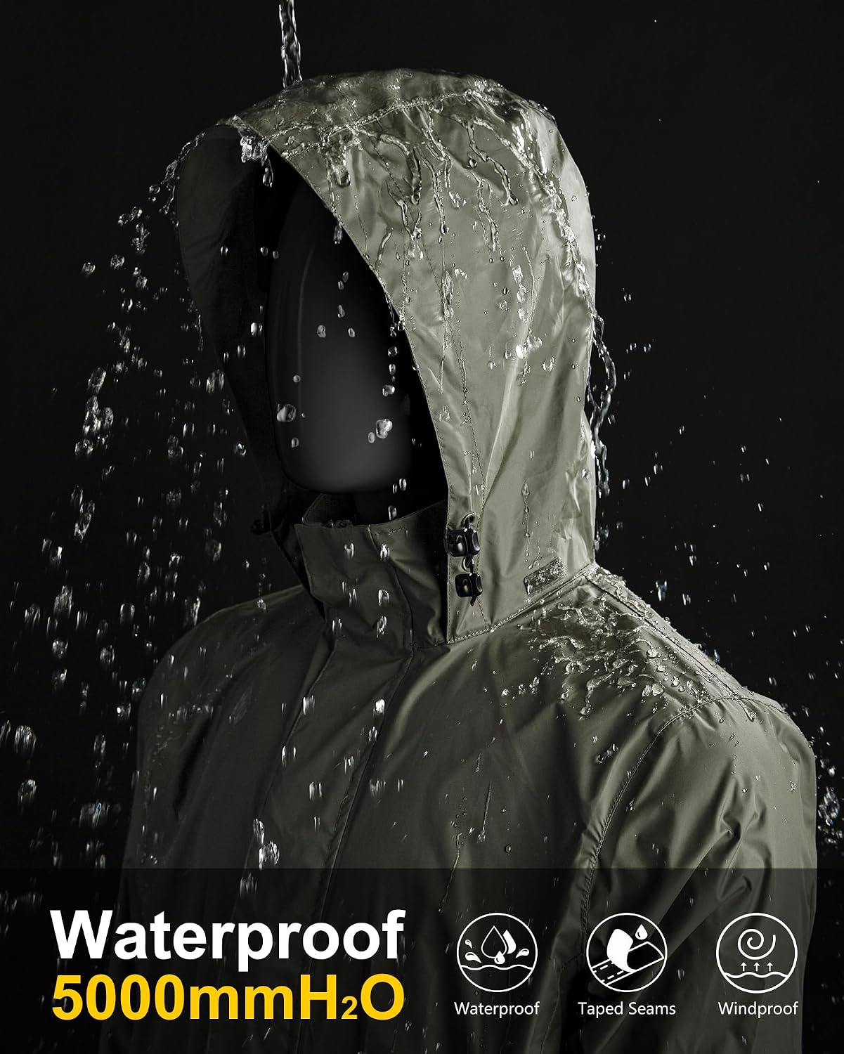 33,000ft Men's Packable Rain Jacket Lightweight Waterproof Golf Raincoat
