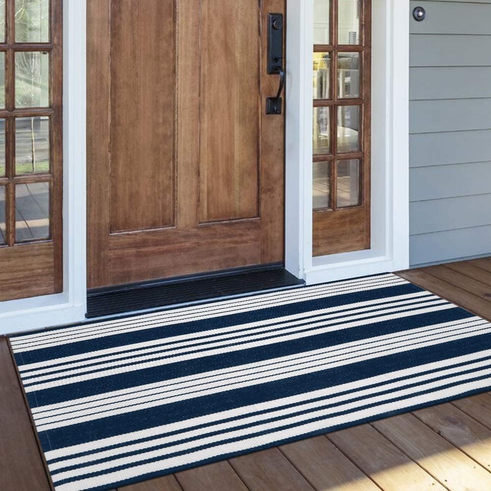 OJIA Outdoor Mats for Front Door 24"x51" Fall Porch Rug Striped Outdoor Rug