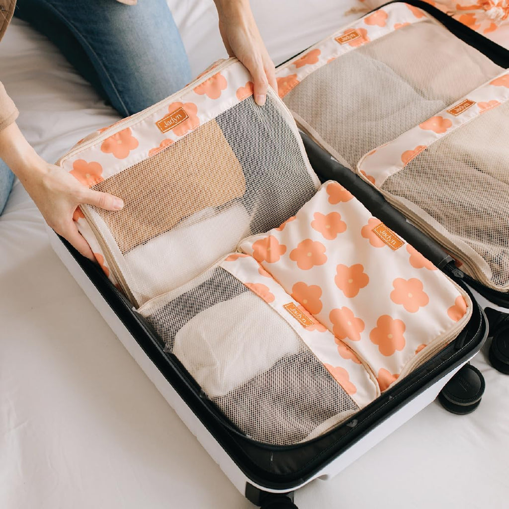 Jadyn Packing Cubes for Travel, 6-Piece Large Packing Cube Organizer Set for Suitcase, Duffel Bag, Luggage, Multiple Sizes Travel Essentials (Daisy)