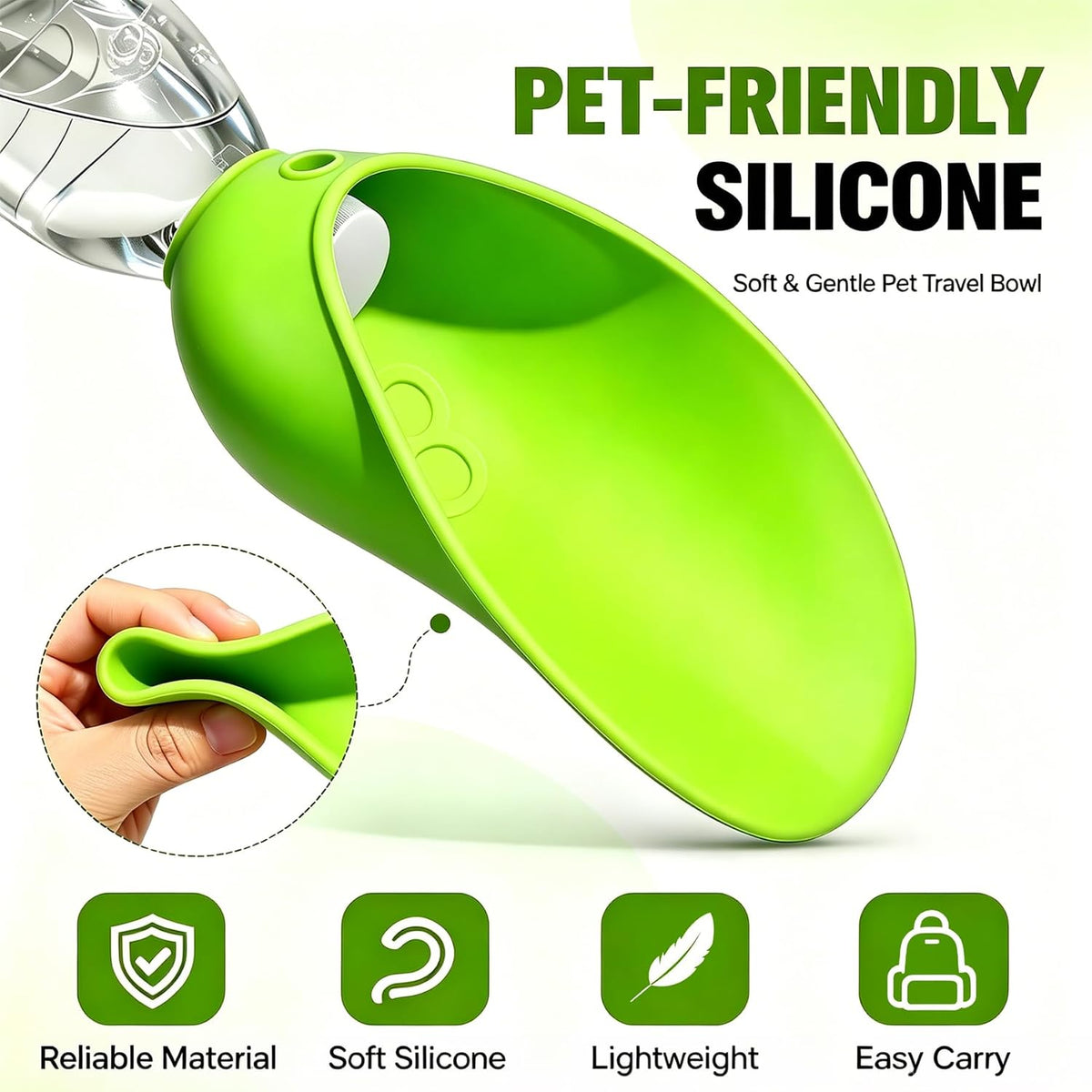 Universal Silicone Pet Water Bowl Attachment, Portable Dog Cat Water Feeder for Walking Hiking Travel, Fits Standard Water Bottles, Lightweight No Heavy Bottles Needed