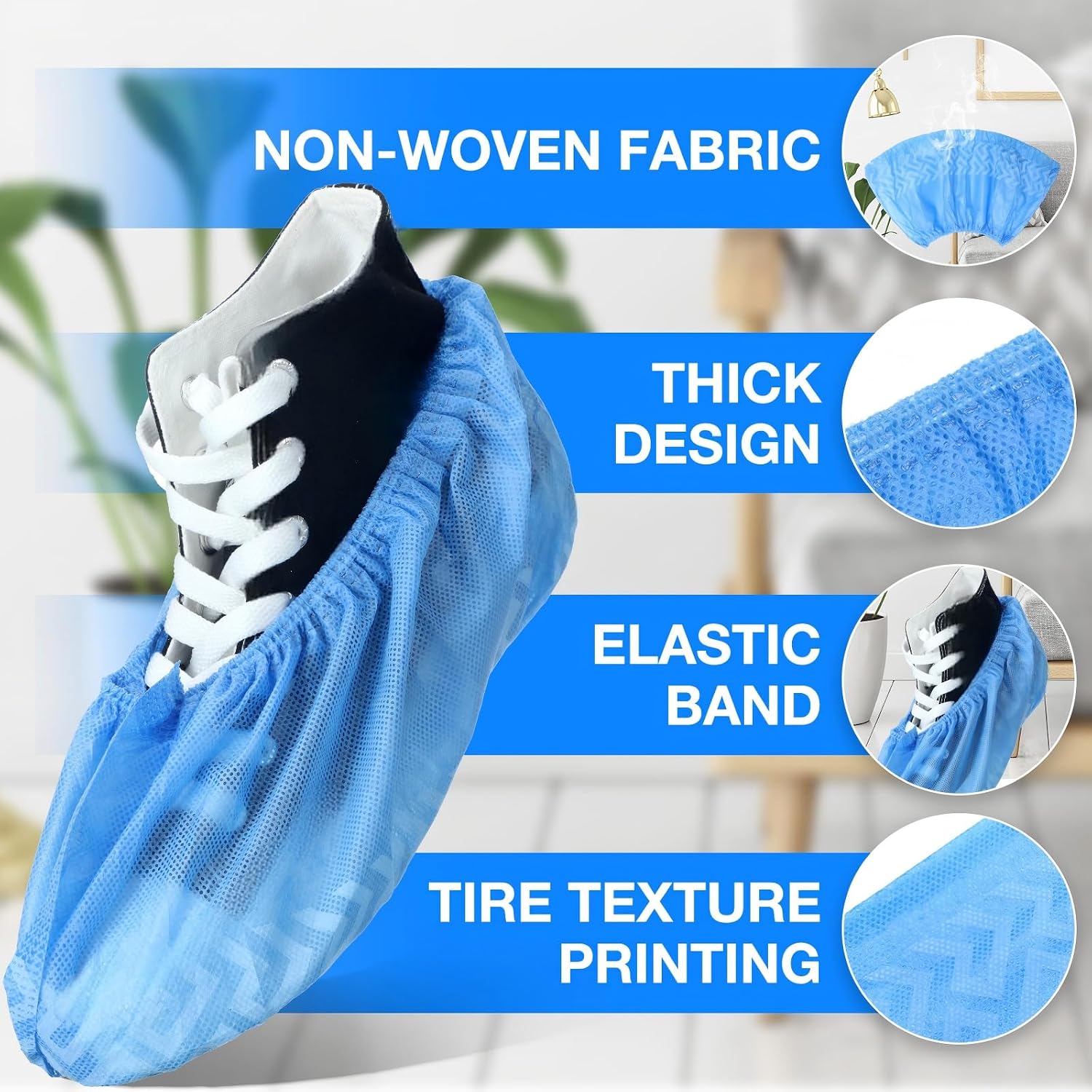 200 Packs Disposable Boot Shoe Covers Non Slip, Blue