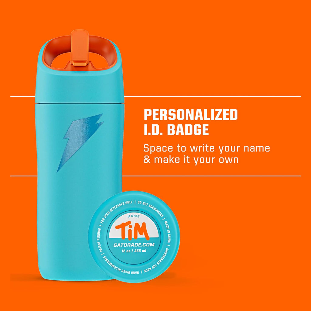Gatorade Kids' Rookie Metal Water Bottle, 12oz, Stainless Steel Bottle, Double-Wall Insulation, Vacuum Insulated, Thermo Mug