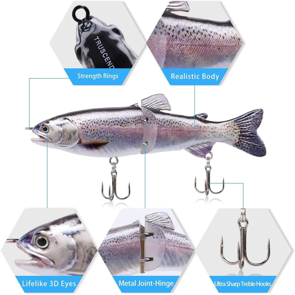 TRUSCEND Swimmax Easy Catch Fishing Lures with BKK Hooks, Wiggling, Vibrating, Rattling and Gurgling for More Bite, Heavy-Duty Dyneema Fiber Jointed Swimbaits for Bass, Trout, Walleye, Crappie, Pike