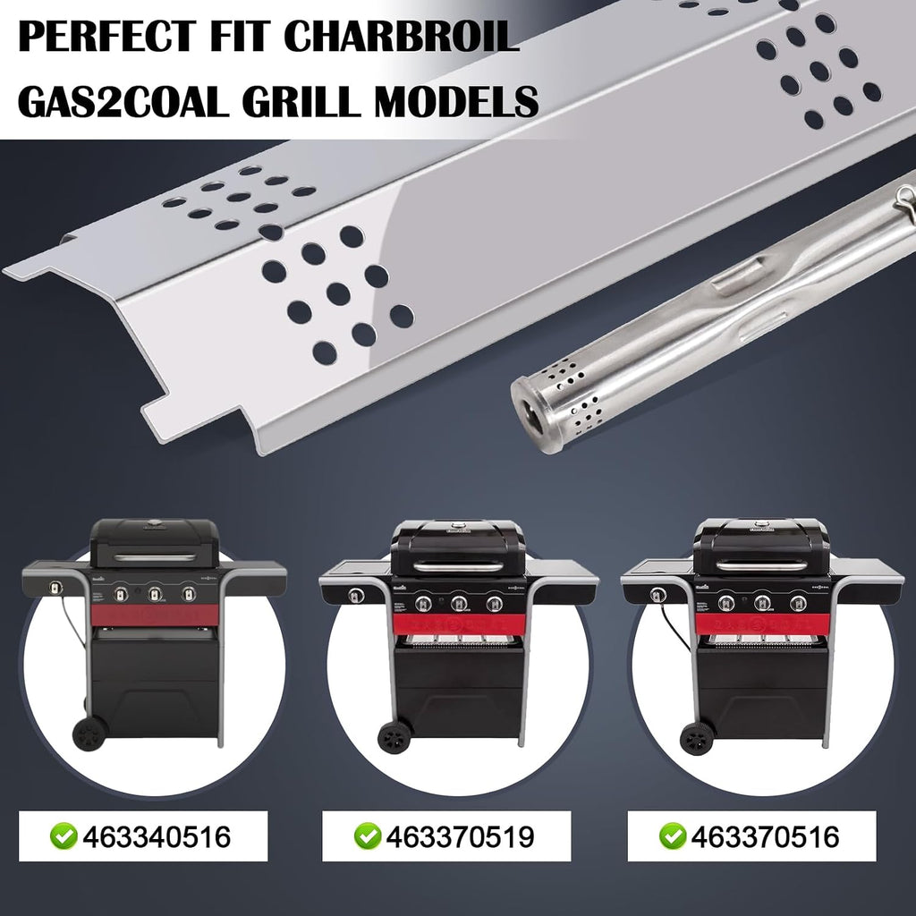 Hiorucet Grill Grate Replacement Parts for Charbroil Gas2Coal 463340516, 463370516, 463370519, Grid Cooking Grates, Heat Plate, Burner, Crossover Tube, Igniter for Char Broil Gas 2 Coal Grill Parts.