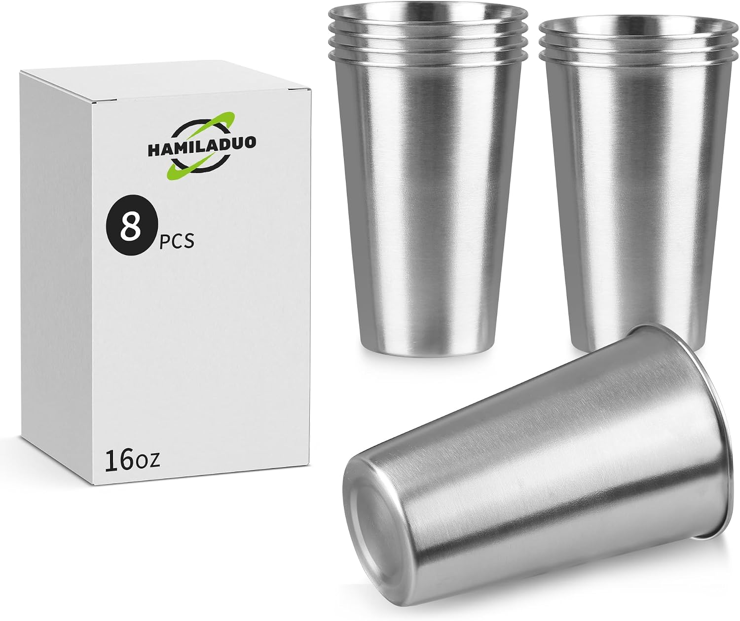 8Pack 16 oz Stainless Steel Pint Cups,Stainless Steel Cup,Pint Cup Tumbler，water Tumbler,Stackable,Reusable,BPA Free, (8)