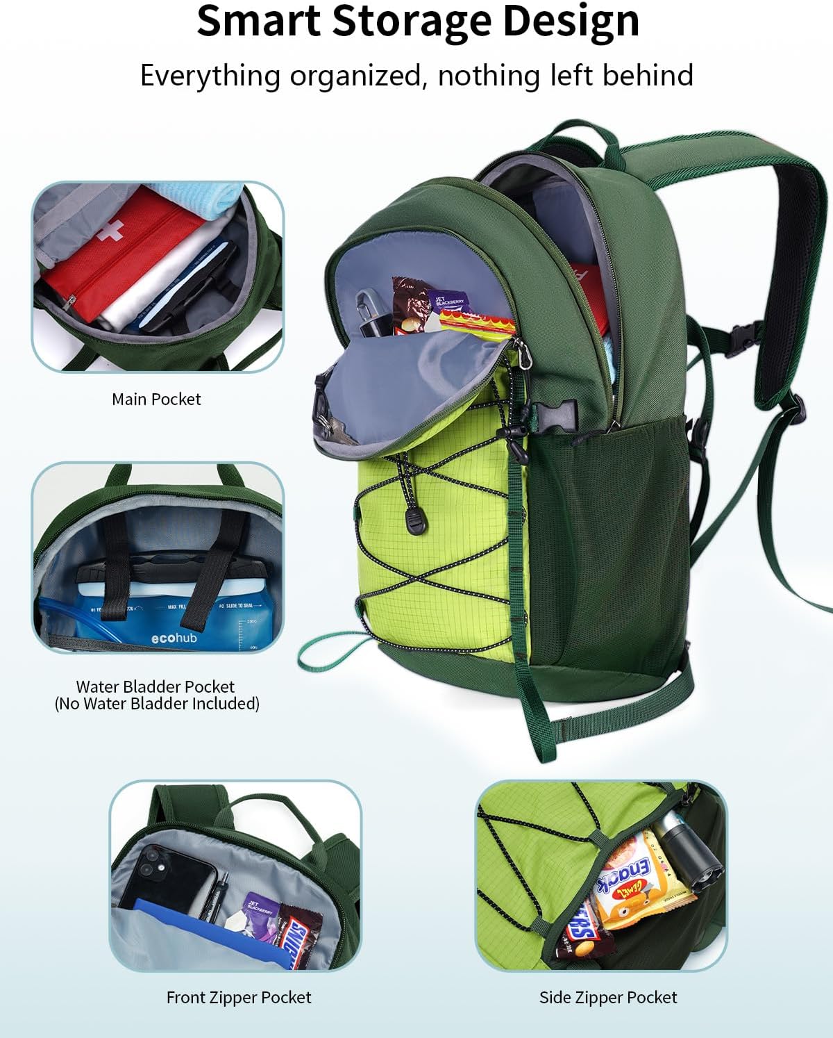 ECOHUB Small Hiking Backpack for Men Women, 20L Lightweight Travel Backpacks Water Resistant Camping Cycling Hiking Daypack