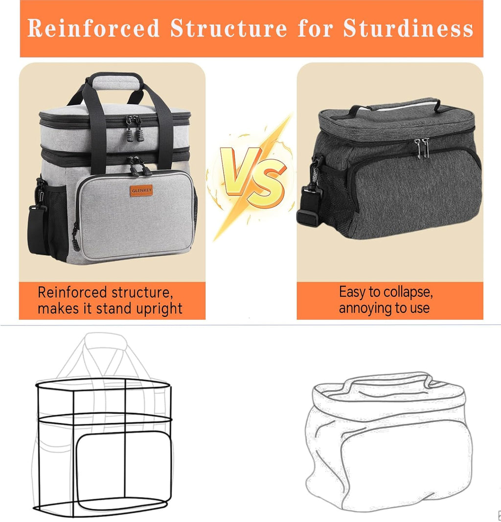 GLENKEY Expandable Lunch Box Insulated Leakproof Cooler Bag Work Outdoor