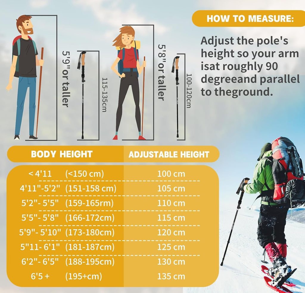 Trekking Poles Set of 2, Collapsible Cork Handle Aluminum Hiking Poles with Quick Lock System, Telescopic, Collapsible, Ultralight for Women Men, Hiking, Camping, Climbing