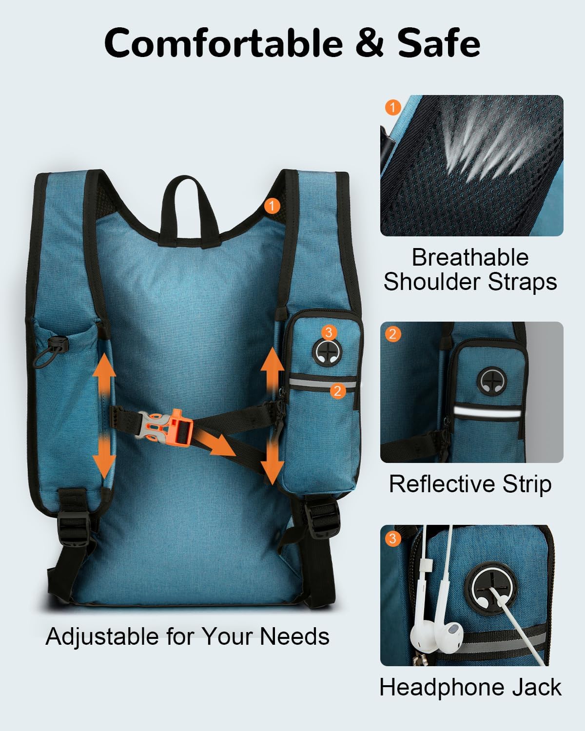 Folding Hiking Backpack with Phone Pocket for Men Women, Small Ultralight Packable Casual Daypack with Shoulder Chest Straps for Travel, 15L Foldable Lightweight Day Pack, Blue