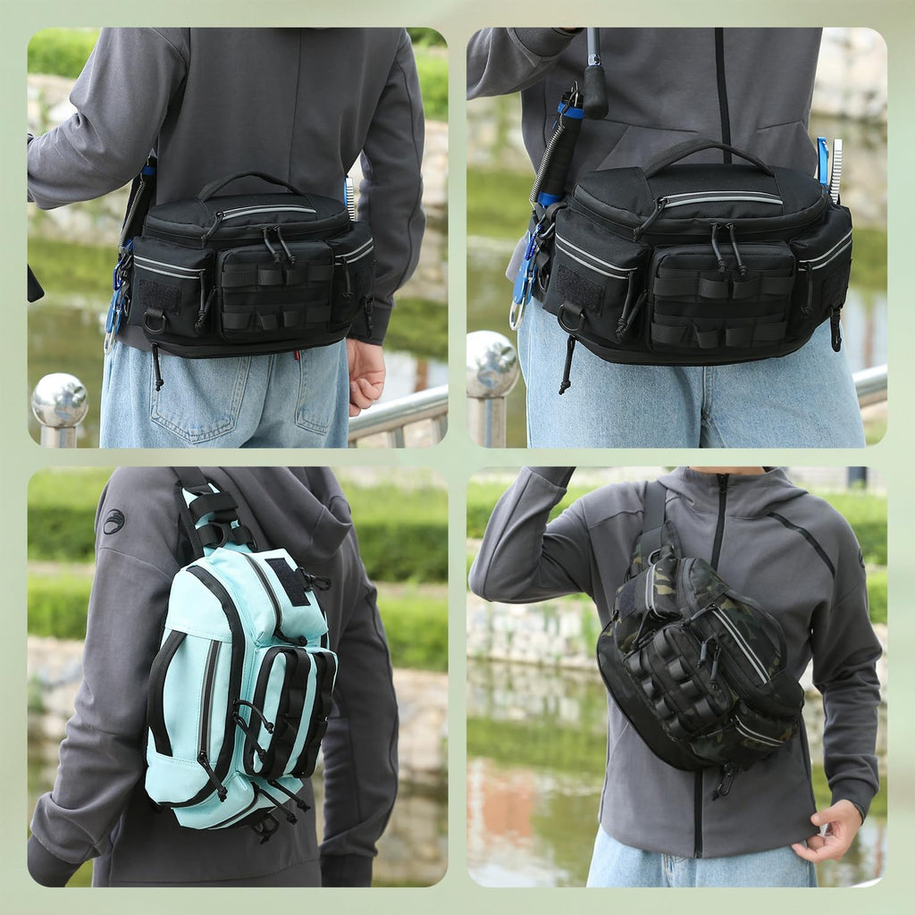 Tactical Fanny Pack ，Utility Bags Military Waist Bag Pack Hip Belt Bumbag for Men Women Fishing Hiking Hunting with Patch (LightBlue)