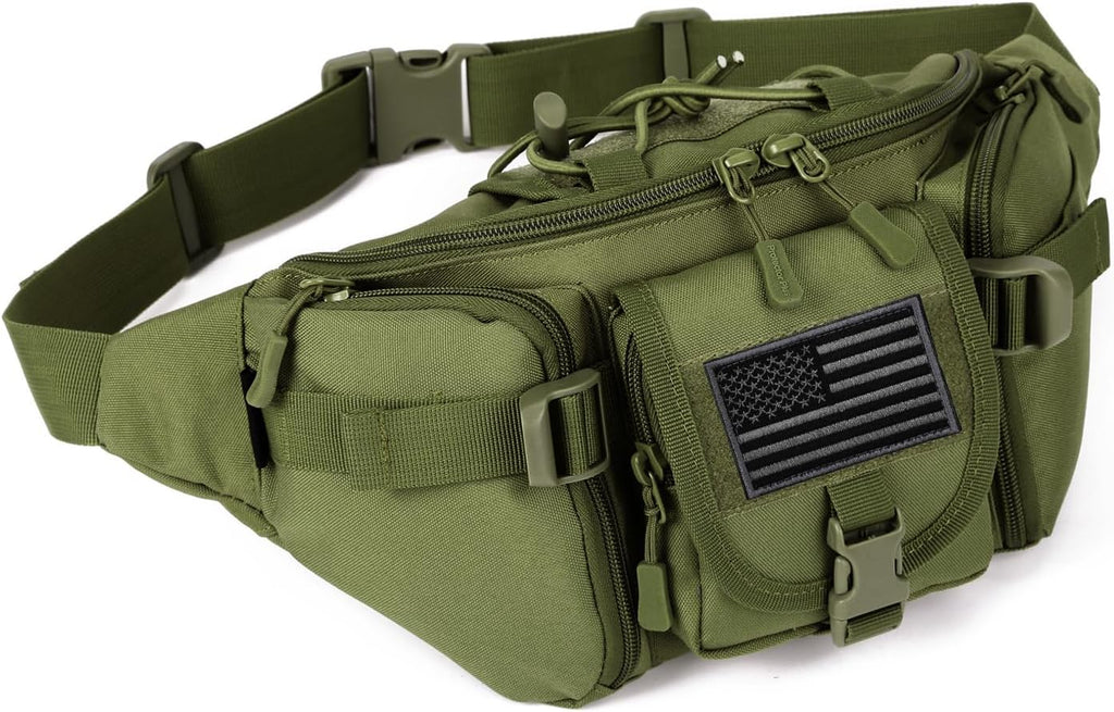 ArcEnCiel Tactical Fanny Pack for Men Women Waist Bag Hip Belt Outdoor Hiking Fishing Bumbag with Patch (Green)