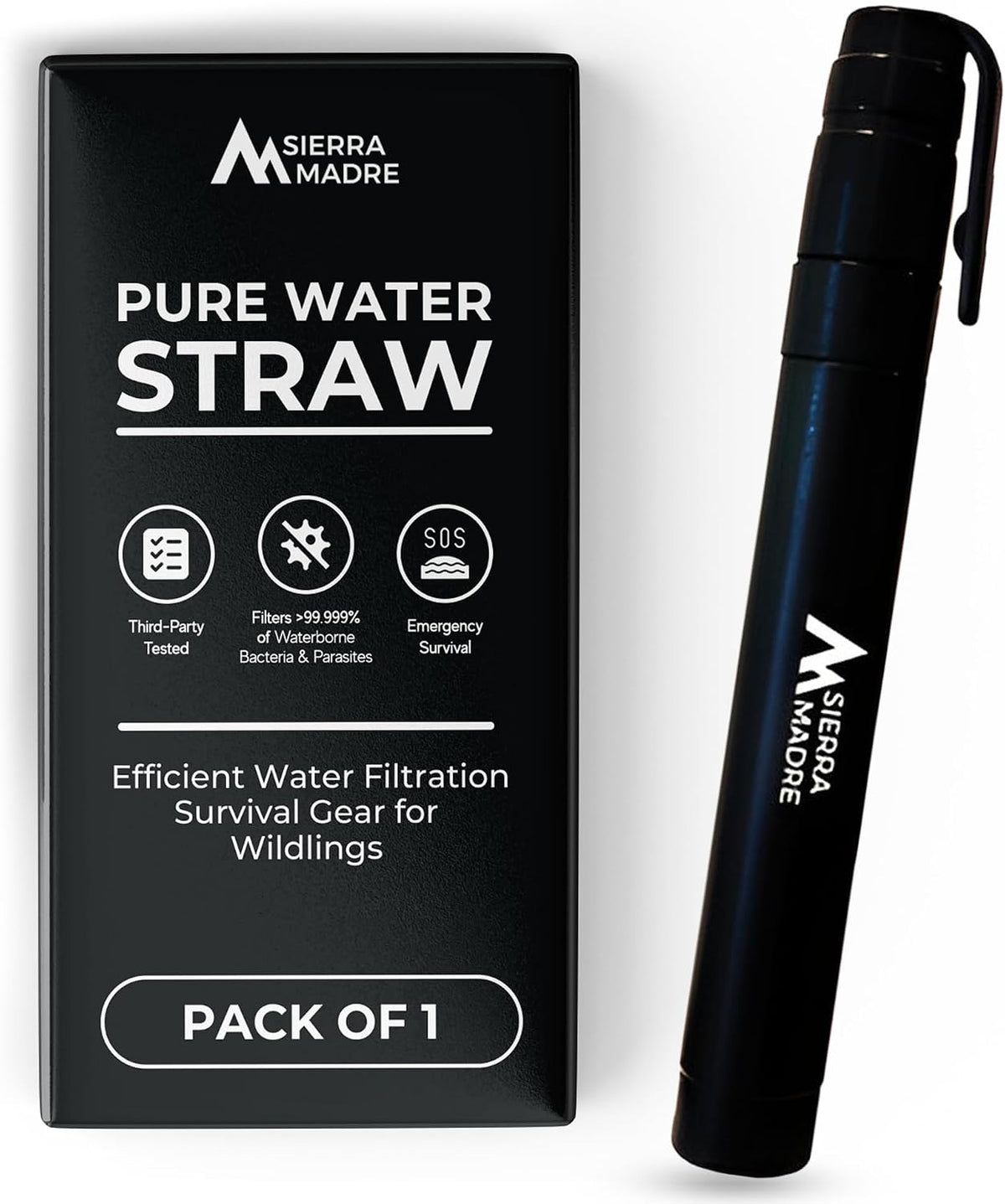 Sierra Madre Water Filter Straw, 264 Gallons Capacity, Lightweight, Pack 1