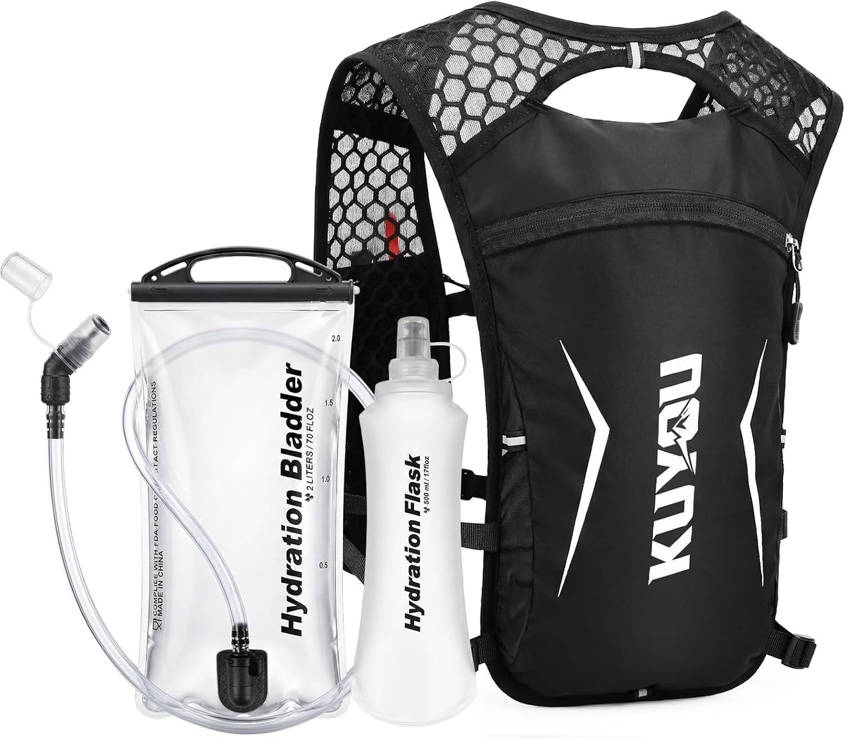 KUYOU Running Vest for Women & Men, Lightweight Hydration Backpack with 2L Water Bladder, Water Backpack for Trail Running, Hiking, Cycling & Marathon