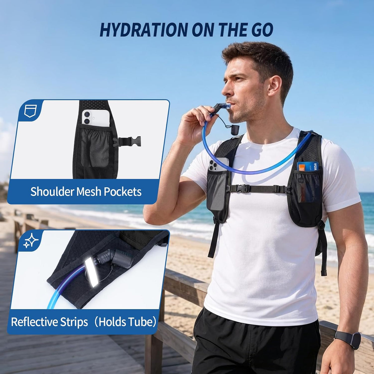 Blue Quartz Hydration Backpack with 2L Water Bladder, 18L Hiking Backpack for Women Men, Lightweight Water Pack with Phone Pocket for Quick Access, Hydration Pack for Cycling, Running, Biking