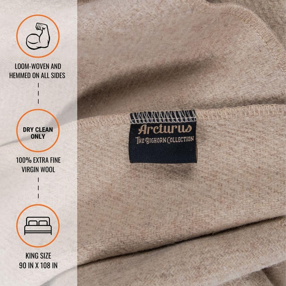 Arcturus Bighorn 100% Virgin Wool Blanket | Heirloom-Quality Wool Bedding for Home & Cabin | Warm, Thick & Durable (King Size, Ivory)