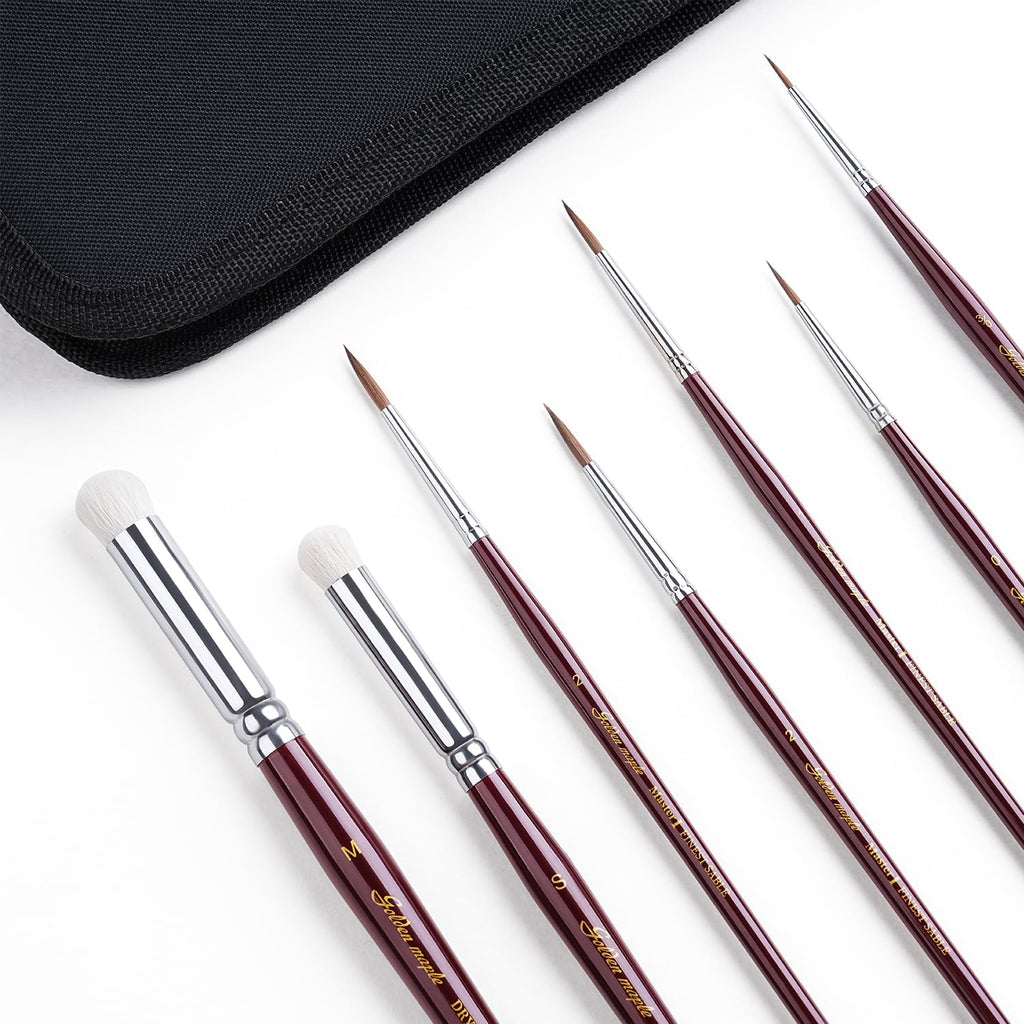 Kolinsky Sable Miniature Paint Brushes - Golden Maple 7pcs Detail Paint Brushes Drybrushes for Acrylic Watercolor, Small Fine Detail Paint Brush Set for Mini Paints (red)