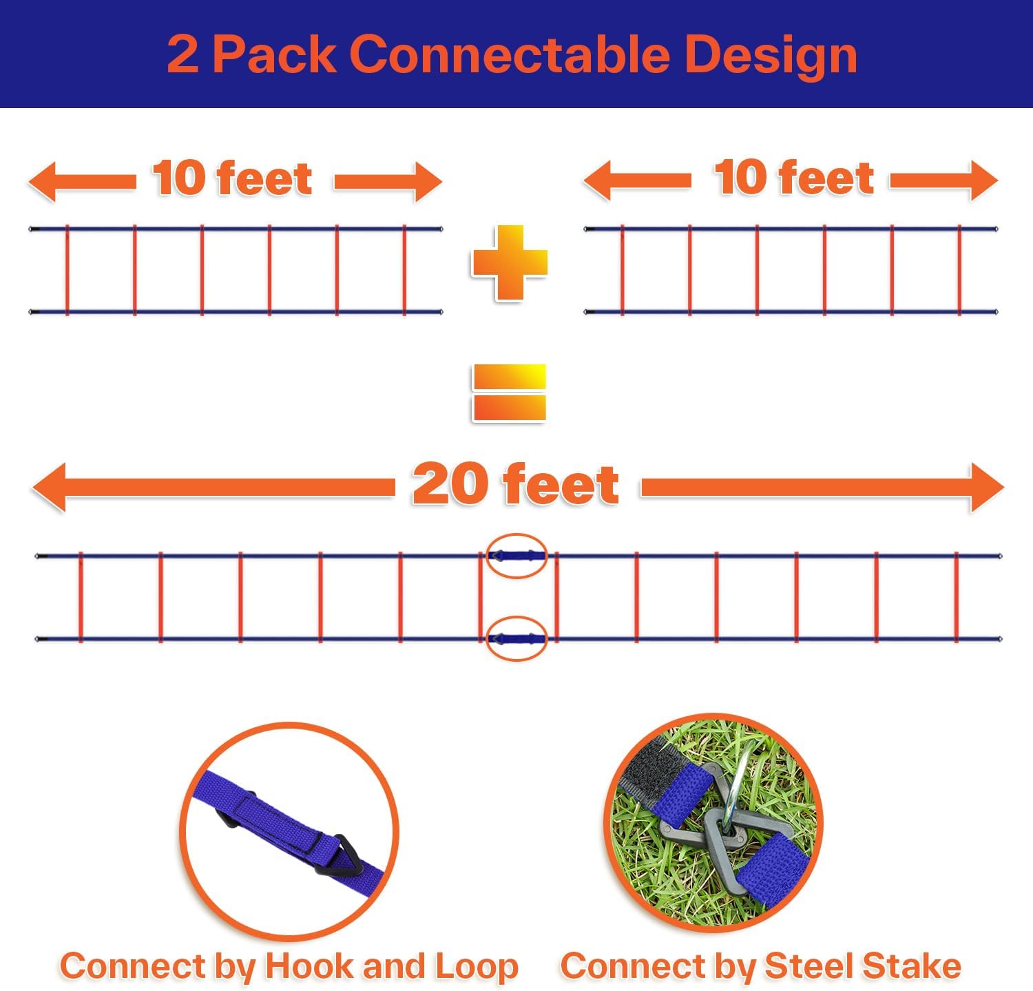 Sportneer Agility Ladder Speed Training Set 12 Rungs 20ft Detachable Exercise Ladders in 2pcs (6 rungs Each) with Ground Stakes for Soccer Football Footwork Training Ladder with Carry Bag