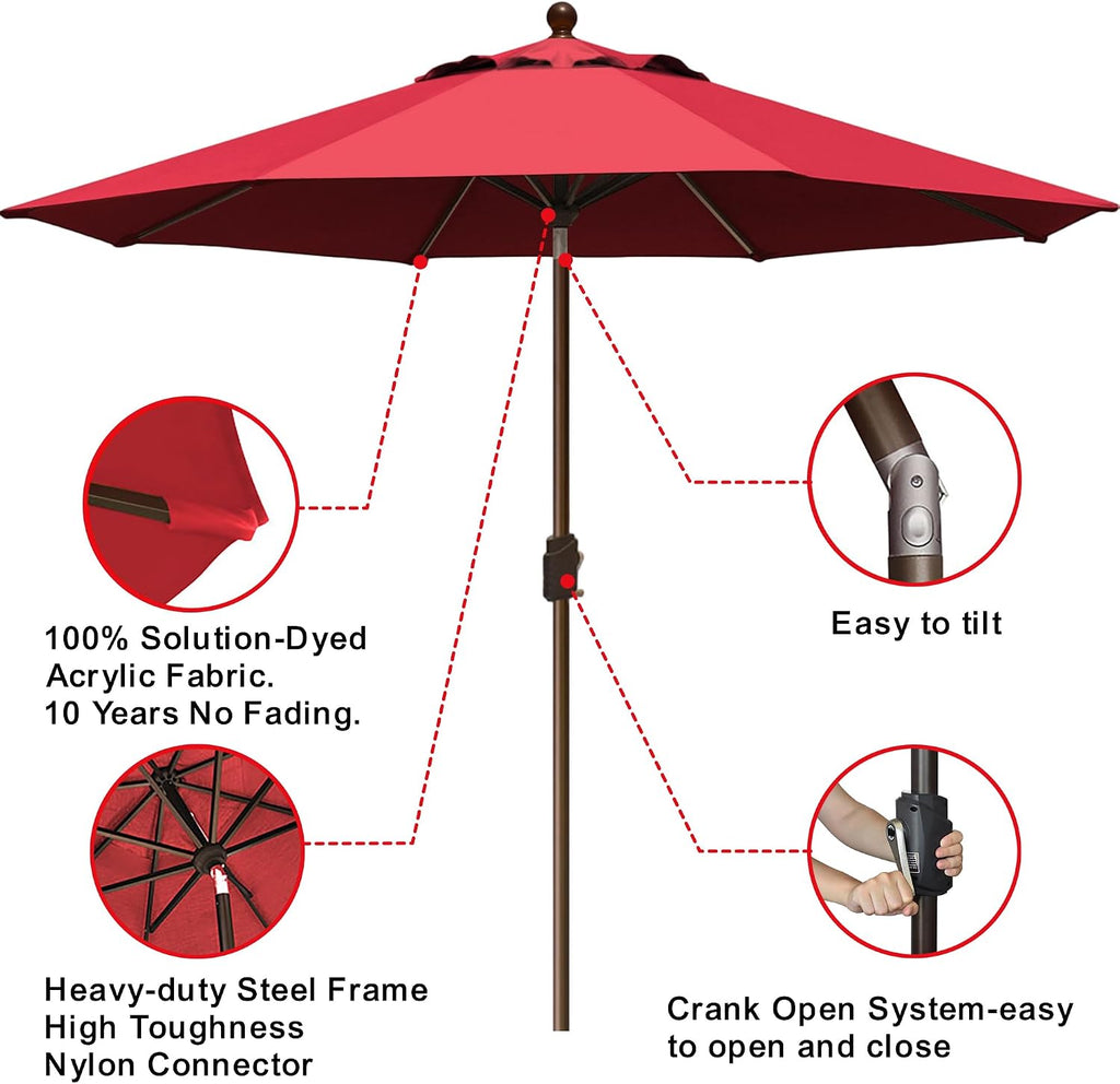 EliteShade USA 10-Year-Non-Fading 9Ft Market Patio Umbrella, UPF 50+ UV Protection Performance Sun Umbrella, Heavy Duty Commercial Grade Outdoor Table Umbrella with Crank & Tilt, Windproof Vented Top for Garden, Pool, Deck and Outdoor Playsets, Logo Red