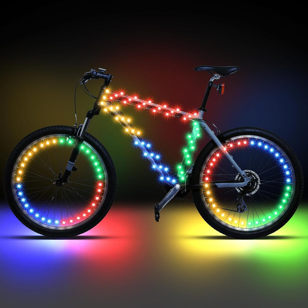 Woanger 3 Pcs LED Bike Lights for Night Riding Bicycle Frame and Wheel Lights Battery Powered Bike Accessories Gifts for Adults Riding at Night