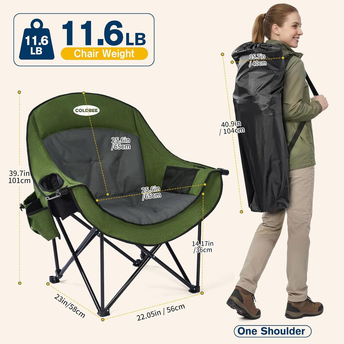 Coldbee 2PCS Oversized Camping Chairs, Heavy Duty Padded, Thick Headrest