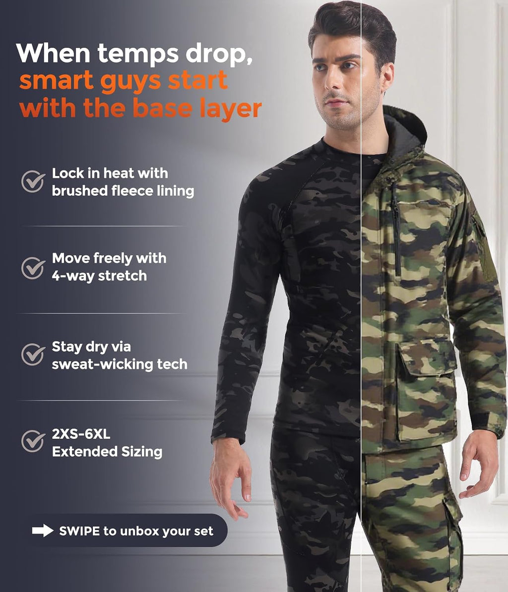 Mens Thermal Underwear Long Johns Set Cold Weather Hunting Base Layer