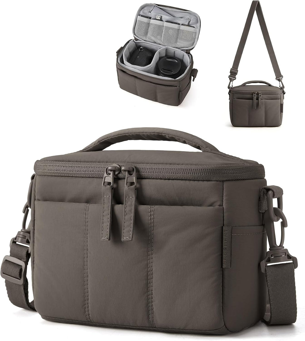 BAGSMART 2 in 1 Quilted Camera Sling Bag for Mirrorless, Charcoal Grey
