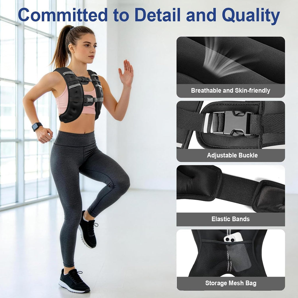 Zikopomi Weighted Vest Woman Man, 6lb/8lb/12lb/16lb/20lb/25lb/30lb Weight Vest with Reflective Stripes for Workout, Strength Training, Running, Fitness, Muscle Building, Weight Loss, Rucking Vest