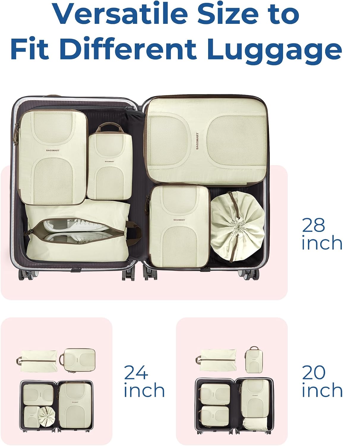 BAGSMART 6 Set Compression Packing Cubes, Travel Luggage Organizer Bags