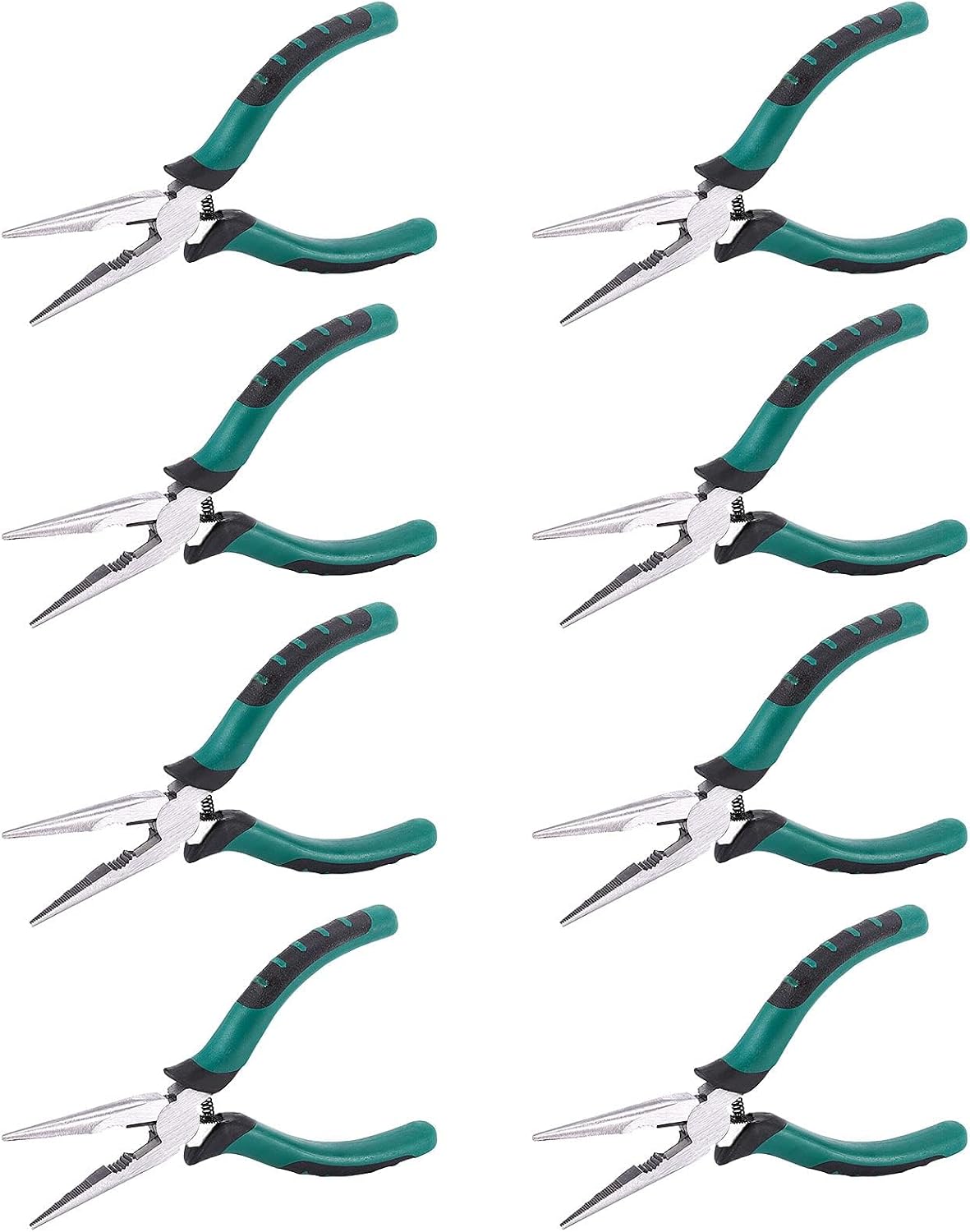 8 PCS 6.3 Inch Spring Needle Nose Pliers, Heavy Duty Steel Nose Side Cutting Pliers Nonslip Rubber Handle Wire Cutter for Crimping Looping Shearing